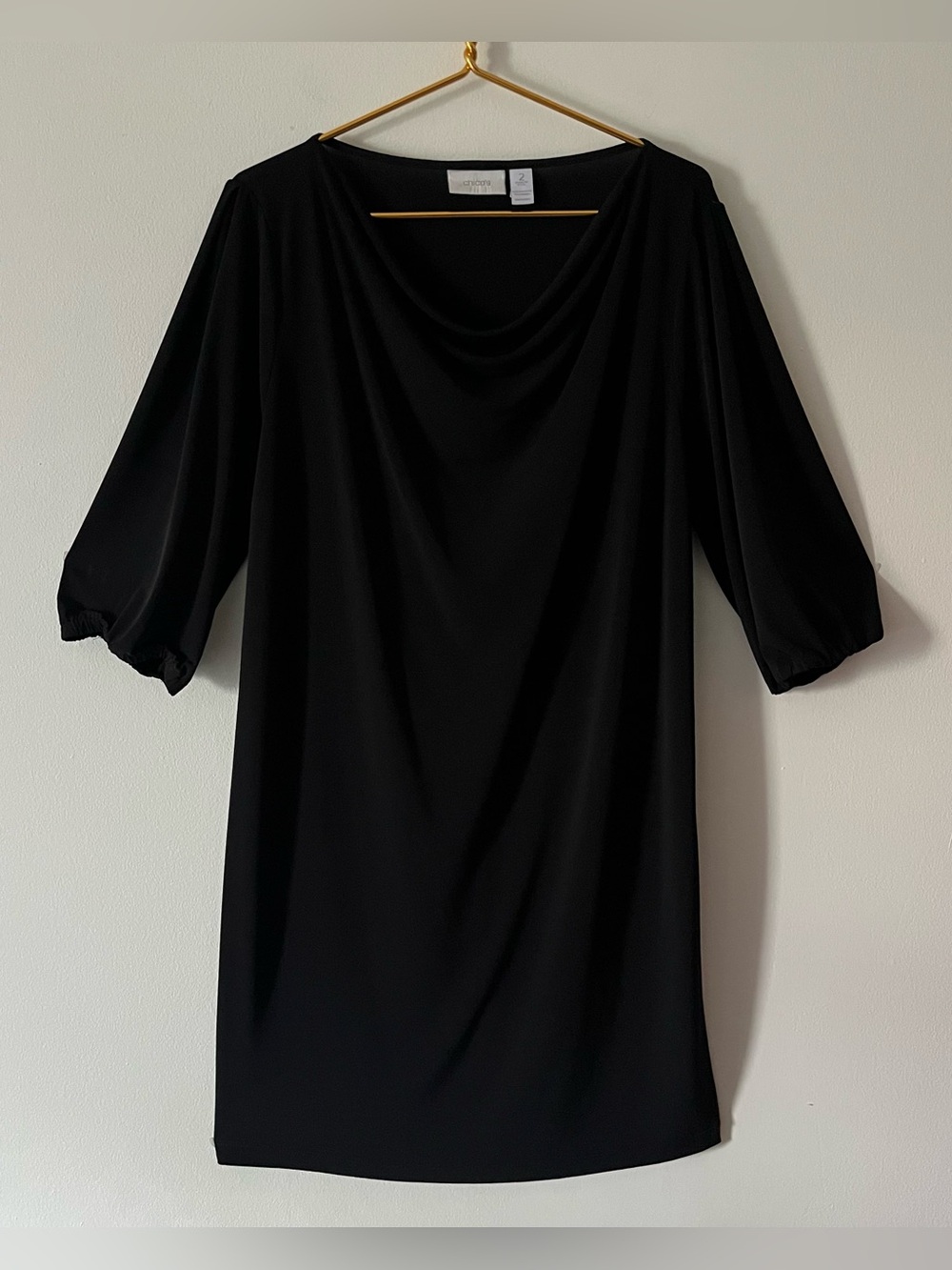 Chico's Classic Black Long Sleeve Dress Minimalist Capsule Mature Modest Sz L 12